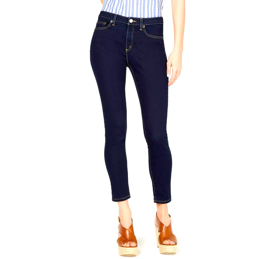 Michael Kors Dark Rinse Wash The Selma High-Rise Skinny Jeans, Size 4P.